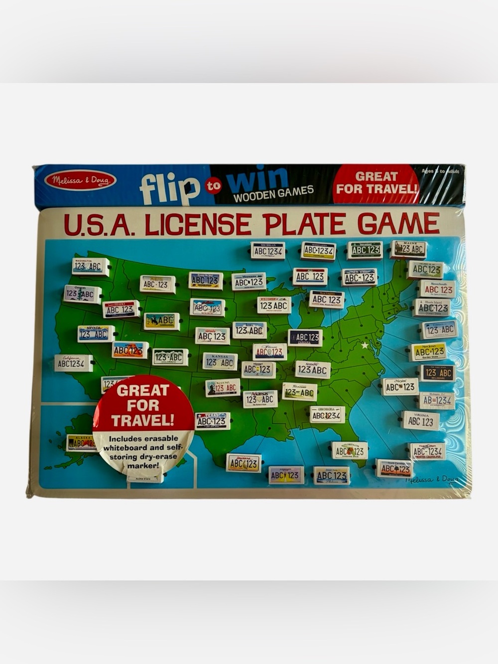 Melissa & Doug USA License Plate Game Wooden States Travel Kids NEW & SEALED